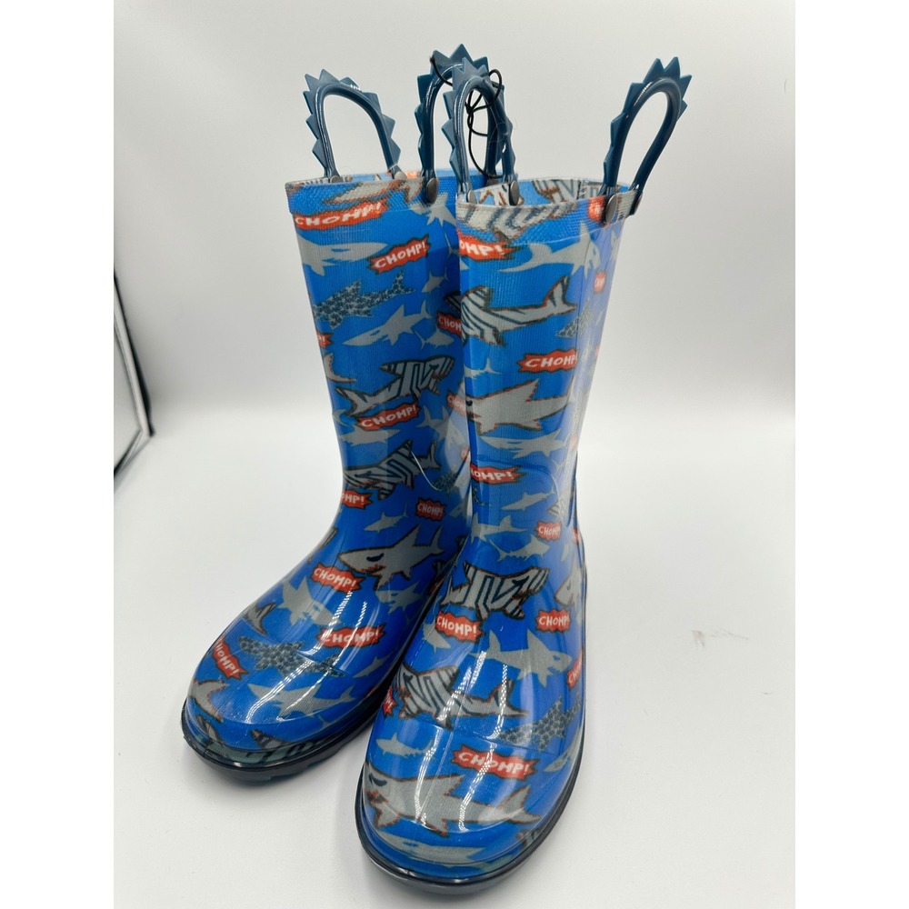 Members Mark Boys Shark Rain Boots Blue Chomp Waterproof Rubber Size 13/1